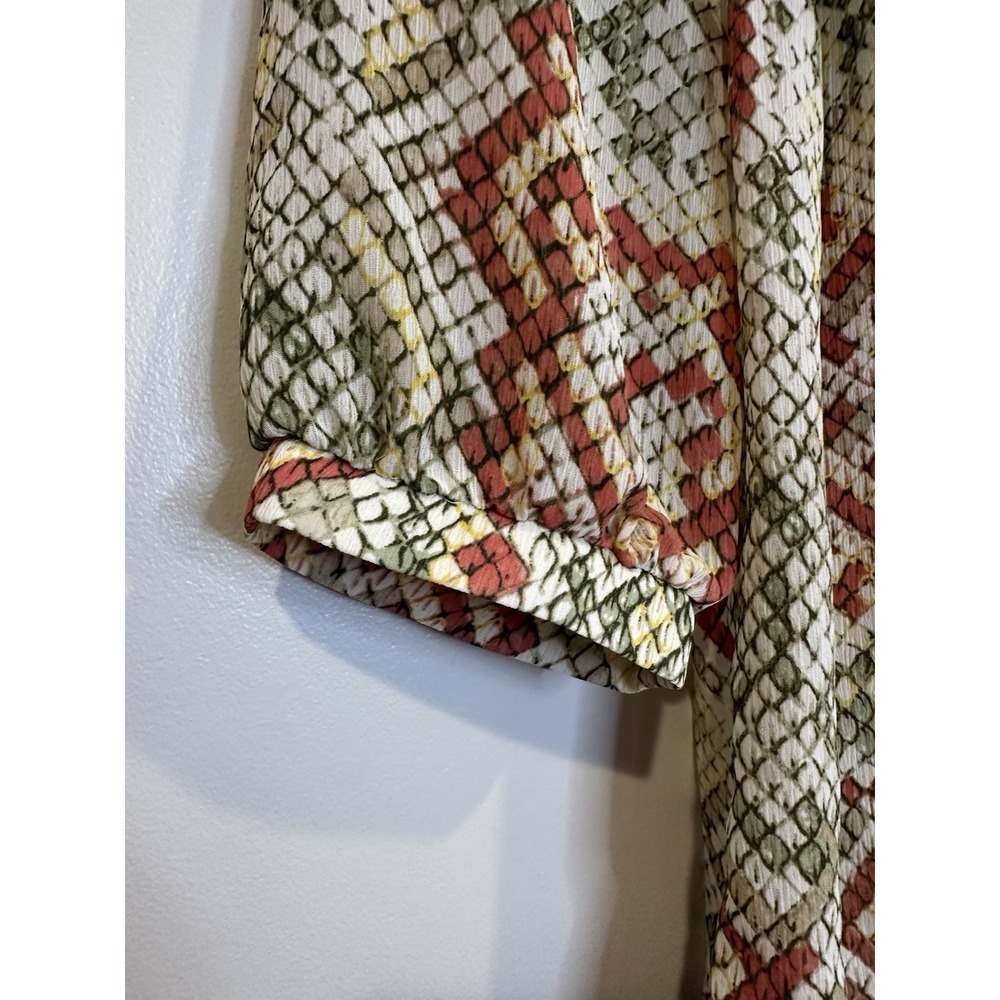 Alfred Dunner Tunic Top Womens 12 Olive & Rust Snakeskin Print‎ Beaded Front Tie - Picture 4 of 7